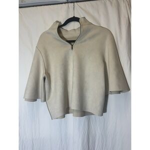 Jealous Tomato Cropped Cream Jacket Suede Like Ruffle‎ Sleeves Large P37